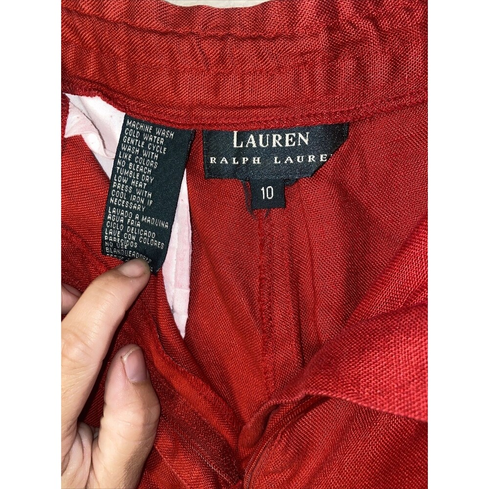 vintage Lauren Ralph linen wide leg Red Capri cargo Pants 10 holiday lagen - Picture 11 of 11